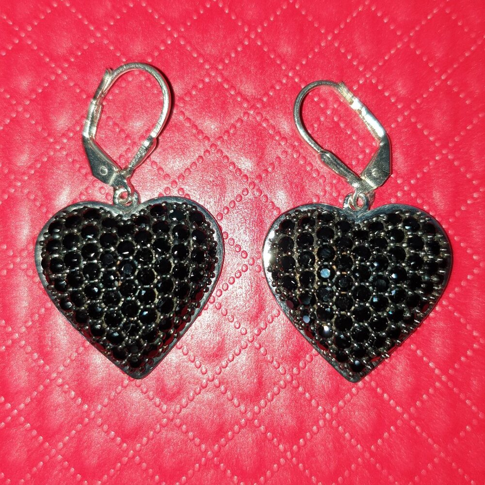 🖤 Bold & Beautiful Black Spinel 925 Sterling Silver Heart Earrings! 🖤